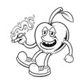 Funny cherry fruit smoking weed mascot illustrations silhouette