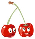 Funny cherry pair characters. Cartoon berry mascot Royalty Free Stock Photo