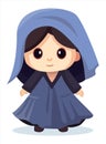 funny chibi girl. cartoon in a colored dress. Little red Riding hood, a nun. vector large stylized cartoon eyes in anime