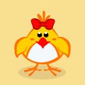 Funny chick girl with a bow. Cartoon Baby chick