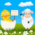 Funny Chick & Lamb Wishing Happy Easter Royalty Free Stock Photo