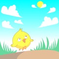 A funny chick looking happy at beautiful day cartoon