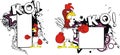 Angry chicken boxing cartoon copyspace