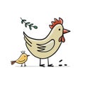 Funny Chicken character with chick isolated on white. Icon for your design Royalty Free Stock Photo