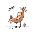 Funny Chicken character with egg and chick, isolated on white. Icon for your design Royalty Free Stock Photo