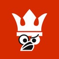 Funny chicken king. The serious face of a bird in a crown. Bird king crowned logo.