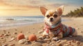 funny chihuahua dog on a beach