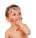 Funny child dirty with paint