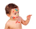 Funny child dirty with paint