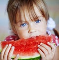 Funny child eating watermelon Royalty Free Stock Photo