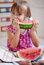 Funny child eating watermelon Royalty Free Stock Photo