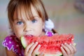 Funny child eating watermelon Royalty Free Stock Photo