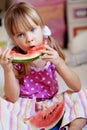 Funny child eating watermelon Royalty Free Stock Photo