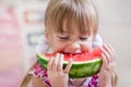 Funny child eating watermelon Royalty Free Stock Photo