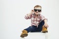Funny child.fashionable little boy in sunglasses Royalty Free Stock Photo