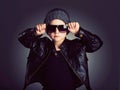 Funny child in hat.fashionable little boy in sunglasses Royalty Free Stock Photo