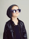 Funny child in hat and sunglasses.fashionable little boy Royalty Free Stock Photo