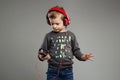 Funny child.little boy in headphones.kid listening music Royalty Free Stock Photo