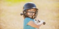 Funny child playing Baseball. Batter in youth league getting a hit. Boy kid hitting a baseball. Royalty Free Stock Photo