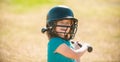 Funny child playing Baseball. Batter in youth league getting a hit. Boy kid hitting a baseball. Royalty Free Stock Photo