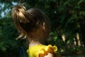 Funny child pony tail in sunlight. View from the back Royalty Free Stock Photo