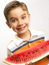 Funny child watermelon. Royalty Free Stock Photo