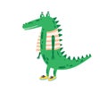 Funny childish crocodile in shoes and vest vector flat illustration. Cute friendly alligator standing isolated on white Royalty Free Stock Photo