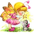 Funny children Fairy background. watercolor drawing