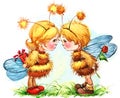 Funny children Fairy background. watercolor drawing