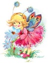 Funny children Fairy background. watercolor drawing