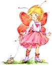 Funny children Fairy background. watercolor drawing