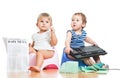 Funny children girl and boy sitting on chamberpot Royalty Free Stock Photo