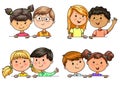 Funny children in pairs different nationalities holding banner Royalty Free Stock Photo