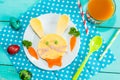 Funny children`s Breakfast at Easter Royalty Free Stock Photo