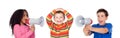 Funny children shouting through a megaphone to his friend Royalty Free Stock Photo