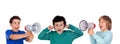 Funny children shouting through a megaphone to his friend Royalty Free Stock Photo