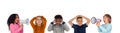 Funny children shouting through a megaphone to his friends Royalty Free Stock Photo