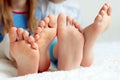 Funny children's foots is barefoot, closeup. Royalty Free Stock Photo