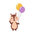 Funny Chipmunk Character with Cute Snout Holding Balloons Vector Illustration