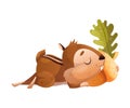 Funny Chipmunk Character with Cute Snout Sleeping with Acorn Vector Illustration