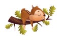 Funny Chipmunk Character with Cute Snout Sleeping on Tree Branch Vector Illustration