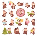 Funny Chipmunk Character Engaged in Different Activity Big Vector Set