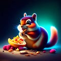 Funny chipmunk eating a bowl of cereals on a dark background AI Generated