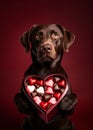 Funny Chocolate Labrador Dog Holding Box of Valentines Candy Royalty Free Stock Photo