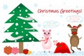 Funny Christmas card with pig and reindeer Royalty Free Stock Photo