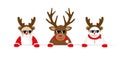 Funny christmas cartoon with cute reindeer santa claus and snowman with sunglasses and antler Royalty Free Stock Photo