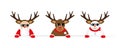 Funny christmas cartoon with cute reindeer santa claus and snowman with sunglasses and antler