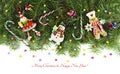 Funny Christmas figurines with candies on conifer