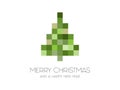 Funny Christmas greeting card with pixel tree in green colors. Holiday greeting for corporate clients, IT community, developers,