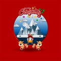 Funny Christmas Greeting Card, With Santa Claus, Deer, Snowman and penguin, vector illustration Royalty Free Stock Photo